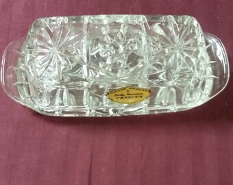 Anchor hocking early American prescut butter dish. Star of David pattern