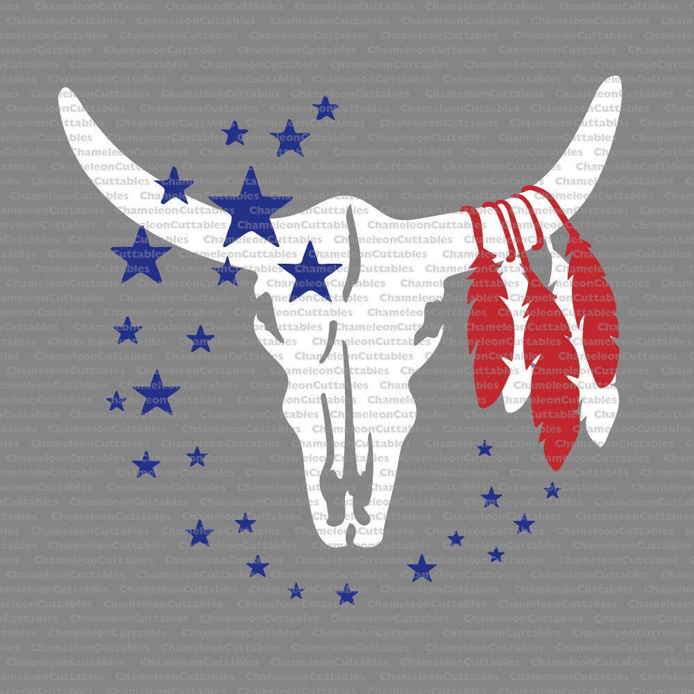 Download cow skull with feathers and stars svg bull 4th of July