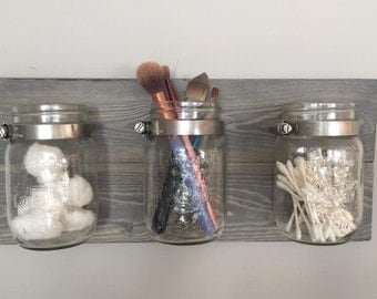 Mason Jar Wall Decor, Mason Jar Organizer, Rustic Mason Jar Decor, Makeup Organizer, Desk Organizer, Bathroom Organizer, Office Organizer