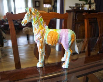 Zebra Sculpture with Multi Color Drip Glaze