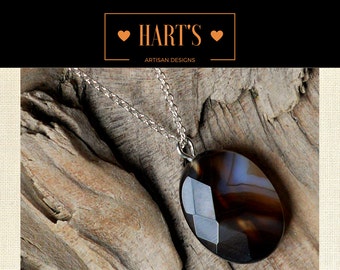 Root Beer Agate Pendant Argentium Silver Necklace
