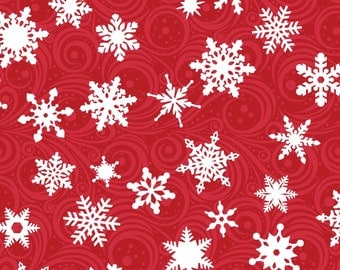 Snowflake Fabric | Red and White | Christmas Fabric | Snow Print | Holiday | Snowflakes | Winter Print | Red Christmas Material