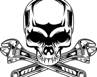 Mechanic Logo #2 Skull Wrench Crossed Engine Car Auto Motorcycle Biker Handyman T-Shirt .SVG .EPS Digital Clipart Vector Cricut Cut Cutting