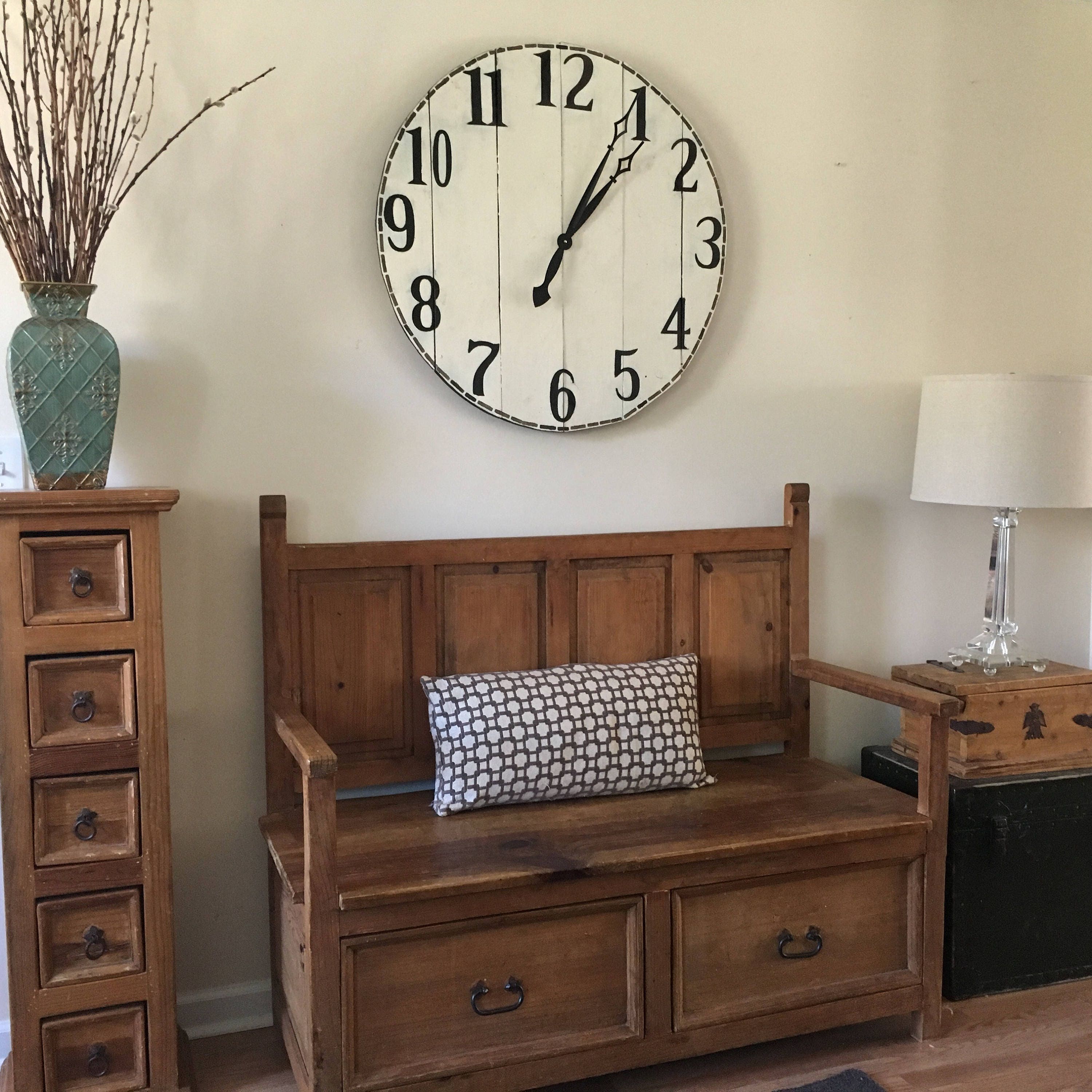 30 Farmhouse Style Clock. Whitewashed Wall Clock. Large