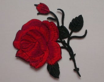 Red Rose Iron on Applique, Beautiful Rose Iron on Patch, Flower Iron-on Application