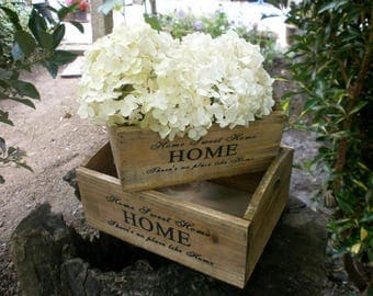 Rustic Wooden Crates with Home Typography Set of 2 Crates Advertising designs Vintage Barn Shabby chic Home sweet home
