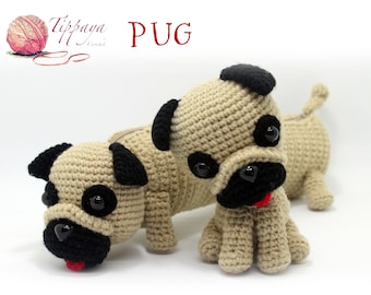 Crochet pattern of Pug pencil case and Pug Amigurumi