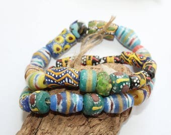 Mixed beads, 28 pieces, handmade antique trade beads, African,