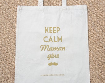 Tote Bag "KEEP CALM MOM run" cream & gold