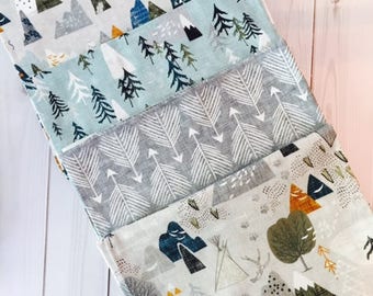 Adventure Awaits Fat Quarter Bundle. Cotton Quilting Fabric. Woodland Forest Nursery Mountains Camping Arrow Trees Boho Mountain Teepee Tipi