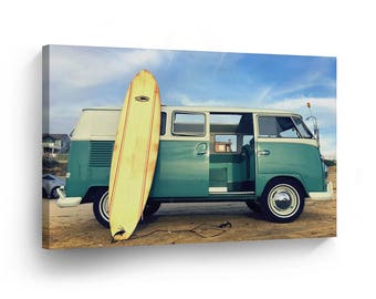 Volkswagen Van Vintage Art Print VW Red Orange Aqua Retro