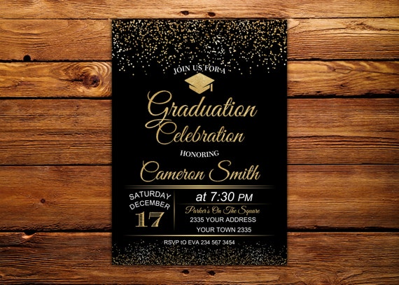 Graduation Celebration Invitation. Black background Graduation