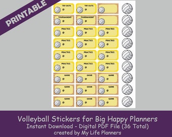 Volleyball Stickers, Volleyball Planner Stickers, Functional, BIG Happy Planner, Printable, Letter Size 8.5 x 11, PDF Digital Download