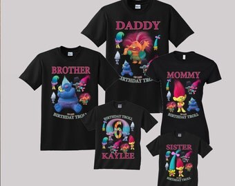 Trolls Birthday Shirt Custom personalized shirts for all family, Black
