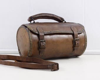 Antique leather handbag, chestnut brown leather shoulder bag, vintage leather bag, saddle leather bowls bag, Edwardian handbag