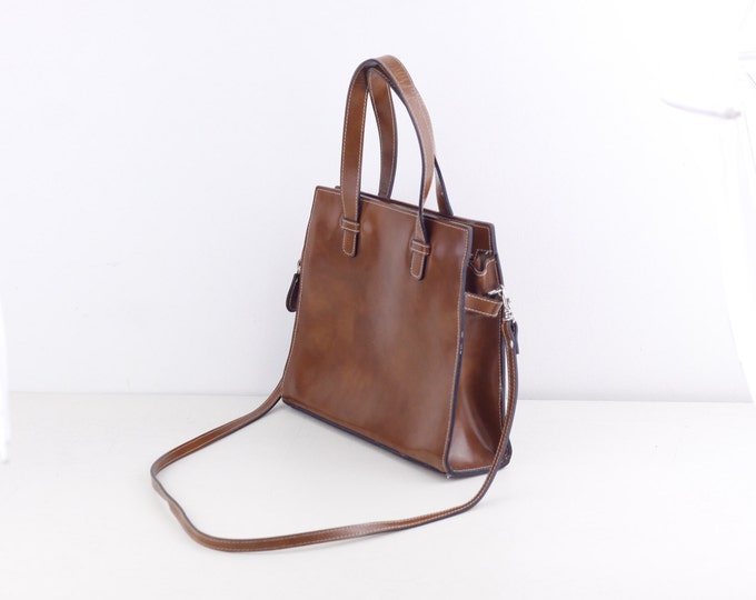 Vintage Italian handbag, small brown leather ladies purse by Moscardini, genuine leather ladies handbag, shoulderbag gift for her