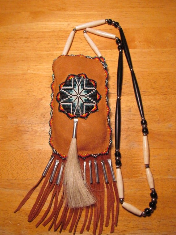 Native American Beaded Deer Hide Pouch Beaded Leather Pouch