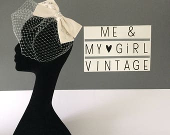 Bow Birdcage veil, Star Birdcage, Silk Bow Birdcage, Birdcage Veil, Birdcage Veil with Stars, Silver Birdcage, Wedding Fascinator, Bow Veil
