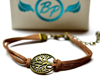 Tree of Life Leather Essential Oil Bracelet - With Choice of Essential Oil