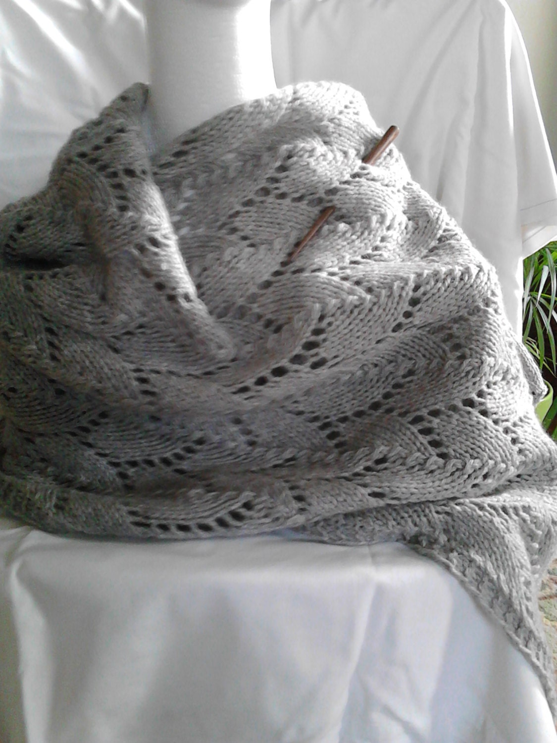 Jan SALE Hand Knitted Grey Wrap /Shawl in 100% Wool by PicksKnits