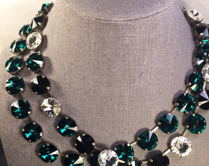 14mm Swarovski crystal emerald green with envy sparkly collar necklace. Luxury emerald crystal statement necklace.