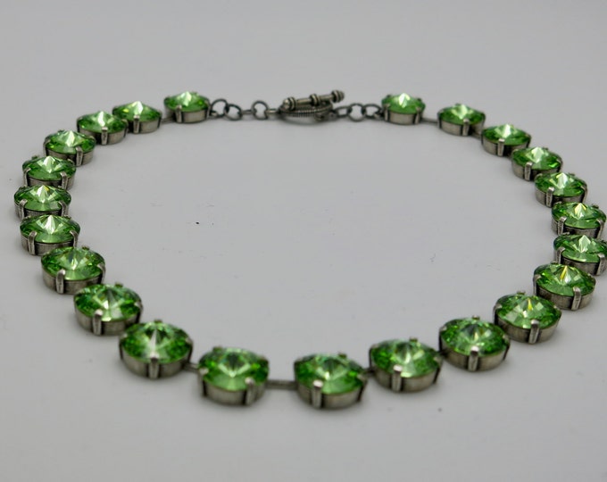 Green peridot Swarovski crystal rivoli collar necklace. Layer for a larger bold dramatic look.