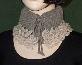 Hand knit Scarf, Hand knit collar,Neck warmen,Knit lace scarf,Knit lace collar