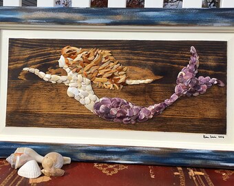 Purple Mermaid Custom Made Seashell Art - Perfect Beach Cottage Decor - Beach Theme - Mermaid Lovers!!