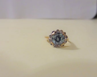Vintage 14k Blue Zircon and Diamond Halo Ring-1950's