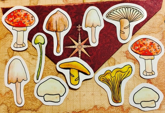 Magic Mushroom stickers, vegan stickers,nature planner stickers, mushroom scrapbook stickers, vegetarian stickers, chef stickers, food