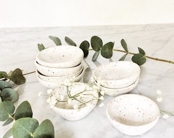 Smal ceramic bowl, salt and pepper bowls, speckled, white, eggshell bowl