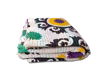 White Design King Size Kantha Quilt
