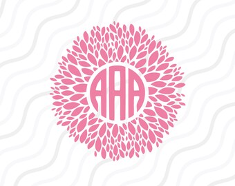 Flower Dahlia SVG, Dahlia SVG, Flower Monogram SVG Cut table Design,svg,dxf,png Use With Silhouette Studio & Cricut_Instant Download