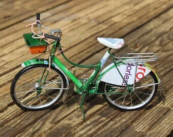 Miniature model bicycle ornament made from recycled cans gift for cycling enthusiasts