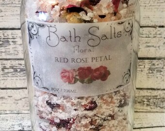 8oz Red Rose floral bath salts, floral bath salts, rose bath salts, bath salts, pink salt, dead sea salt, soaking salts, soak salts