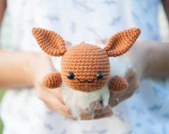 Lazy Eevee Amigurumi Plush Doll DIY Crochet Material Kit with pattern (lying/sleeping/resting series from Pokemon)