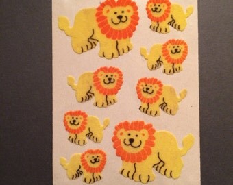 Sandylion vintage 1989 very rare fuzzy maxi brown back yellow lion stickers