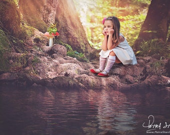 Fairytale Digital Background - Fairy - Water Reflection - Magical Forest Mushroom - Frog Prince - Digital Backdrop for Photographers - Prop