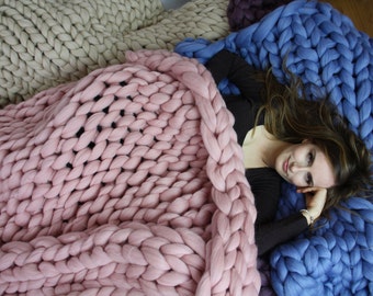 Chunky Knit Blanket, Blanket, Super Chunky Blanket, Giant knit blanket, Thick yarn blanket, Bulky Knit, Merino wool, Extreme knitting