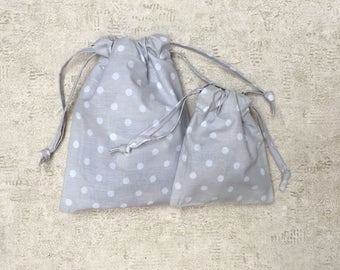smallbags - Pearl gray fabric with white polka dots - 2 sizes - cotton bags
