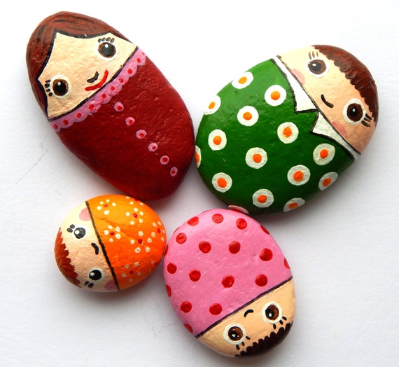 Family Stones Sets Painted Stones Art Rocks Stone Art