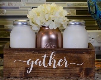 Personalized Mason Jar Centerpiece - Kitchen Decor  - Mason Jar Decor - Rustic Decor - Farmhouse Decor - Mason Jar Holder - Planterbox Decor