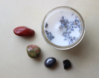 Grounding Crystal Gift Set / Crystal Set / Protection Crystal Gift Set / Crystal Gift Set / Root Chakra / Vegan Candle / Organic Candle