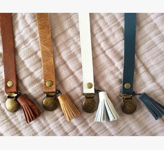 Items similar to Genuine Leather Pacifier Clips on Etsy