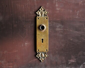 Antique 1920's cast brass door plate / vintage door hardware escutcheon