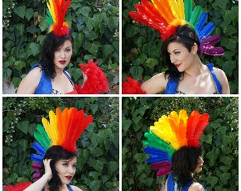 Rainbow Feather Mohawk - HDMH-TQ--RAINBOW