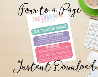 4.25 x5.5 Thank You/Return/Care Card ~4 Files Included Instant Download ***DIGITAL FILE ONLY***
