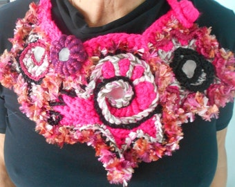 Freeform Crochet Necklace Collar with Sea Glass