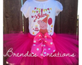 Peppa pig tutu, peppa pig birthday outfit, peppa pig birthday shirt, peppa pig outfit, Peppa Pig Birthday Tutu, Peppa Pig customized Shirt