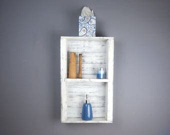 Handcrafted Wooden Bathroom Shelf – Nantucket White Bathroom Wall Shelf–White Over the Toilet Bathroom Storage–3 Shelf Bathroom Space Saver